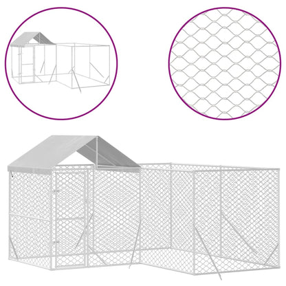 Outdoor-Hundezwinger Mit Dach Silbern 4X4X2,5M Verzinkter Stahl