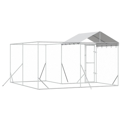 Outdoor-Hundezwinger Mit Dach Silbern 4X4X2,5M Verzinkter Stahl