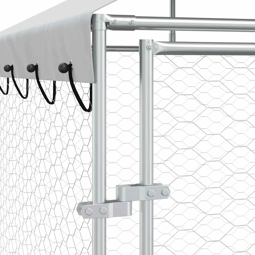Outdoor-Hundezwinger Mit Dach Silbern 4X4X2,5M Verzinkter Stahl