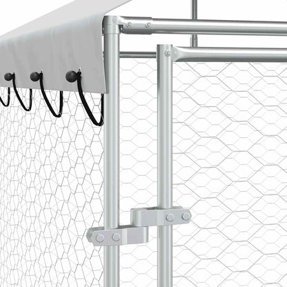 Outdoor-Hundezwinger Mit Dach Silbern 4X4X2,5M Verzinkter Stahl