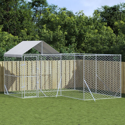 Outdoor-Hundezwinger Mit Dach Silbern 4X4X2,5M Verzinkter Stahl