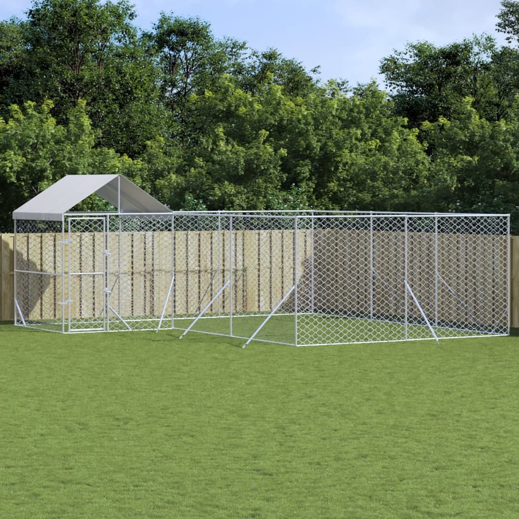 Outdoor-Hundezwinger Mit Dach Silbern 4X4X2,5M Verzinkter Stahl