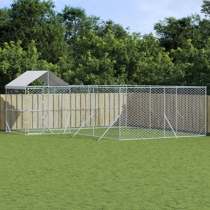 Outdoor-Hundezwinger Mit Dach Silbern 4X4X2,5M Verzinkter Stahl