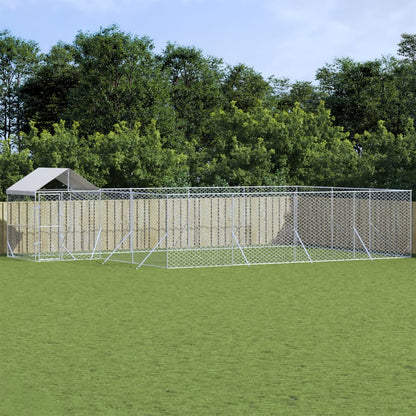 Outdoor-Hundezwinger Mit Dach Silbern 4X4X2,5M Verzinkter Stahl