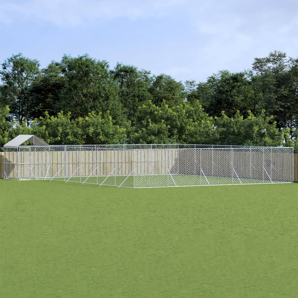 Outdoor-Hundezwinger Mit Dach Silbern 4X4X2,5M Verzinkter Stahl