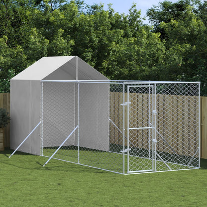 Outdoor-Hundezwinger Mit Dach Silber 2X2X2,5 M Verzinkter Stahl