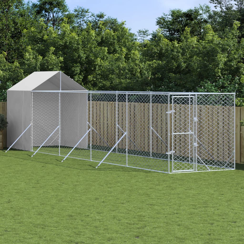 Outdoor-Hundezwinger Mit Dach Silber 2X2X2,5 M Verzinkter Stahl