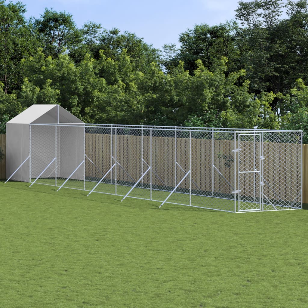 Outdoor-Hundezwinger Mit Dach Silber 2X2X2,5 M Verzinkter Stahl