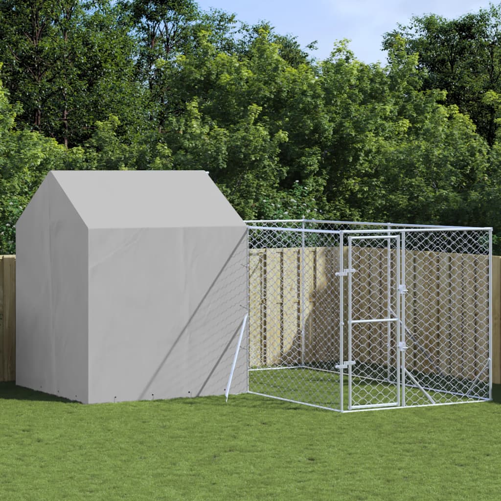 Outdoor-Hundezwinger Mit Dach Silbern 10X10X2,5M Stahl Verzinkt