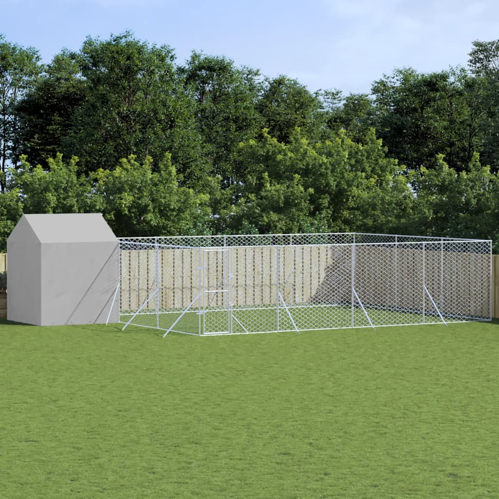 Outdoor-Hundezwinger Mit Dach Silbern 10X10X2,5M Stahl Verzinkt
