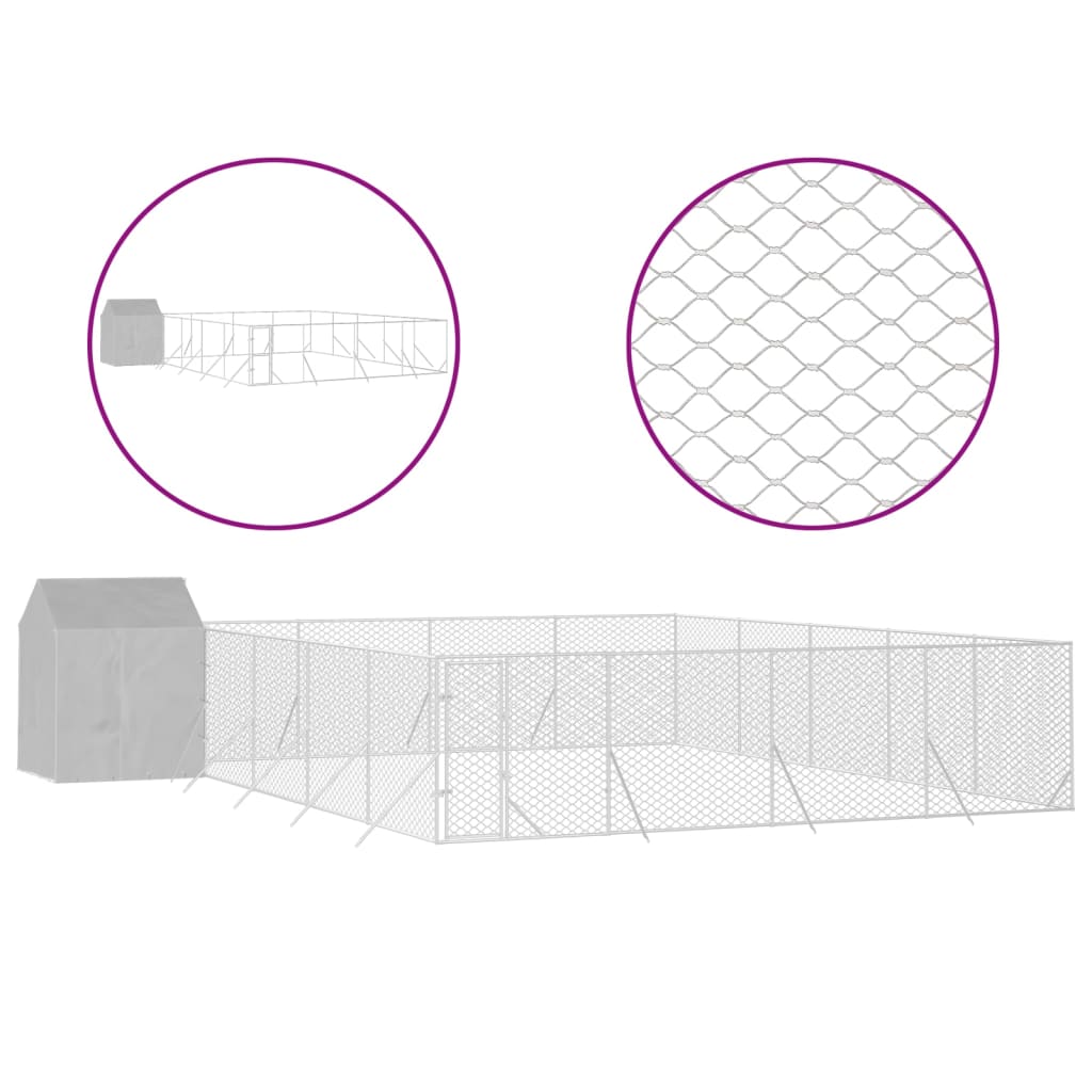 Outdoor-Hundezwinger Mit Dach Silbern 10X10X2,5M Stahl Verzinkt