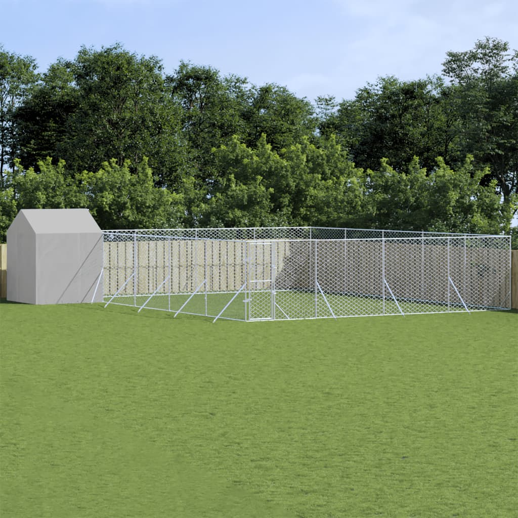 Outdoor-Hundezwinger Mit Dach Silbern 10X10X2,5M Stahl Verzinkt