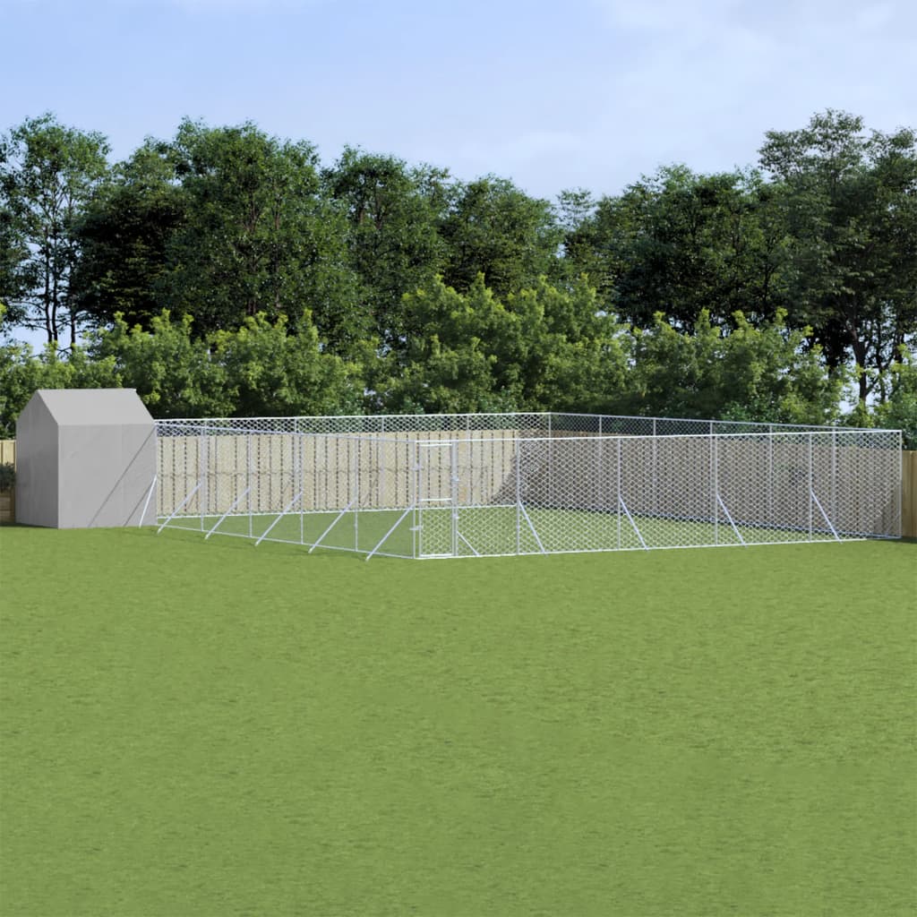 Outdoor-Hundezwinger Mit Dach Silbern 10X10X2,5M Stahl Verzinkt