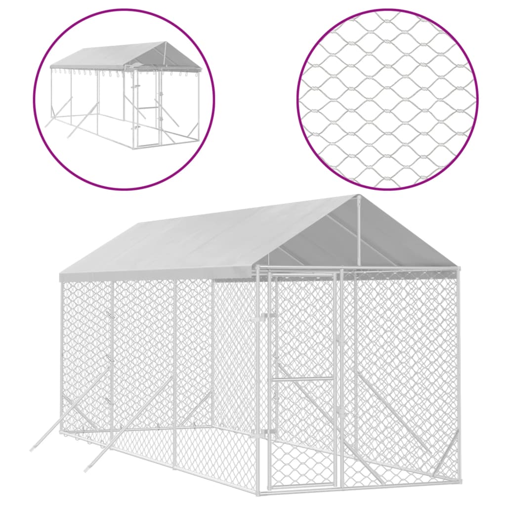 Outdoor-Hundezwinger Mit Dach Silbern 2X6X2,5M Verzinkter Stahl