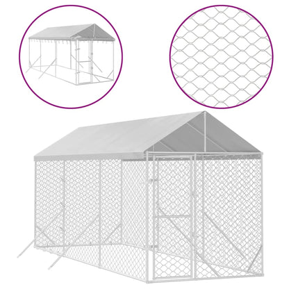 Outdoor-Hundezwinger Mit Dach Silbern 2X6X2,5M Verzinkter Stahl