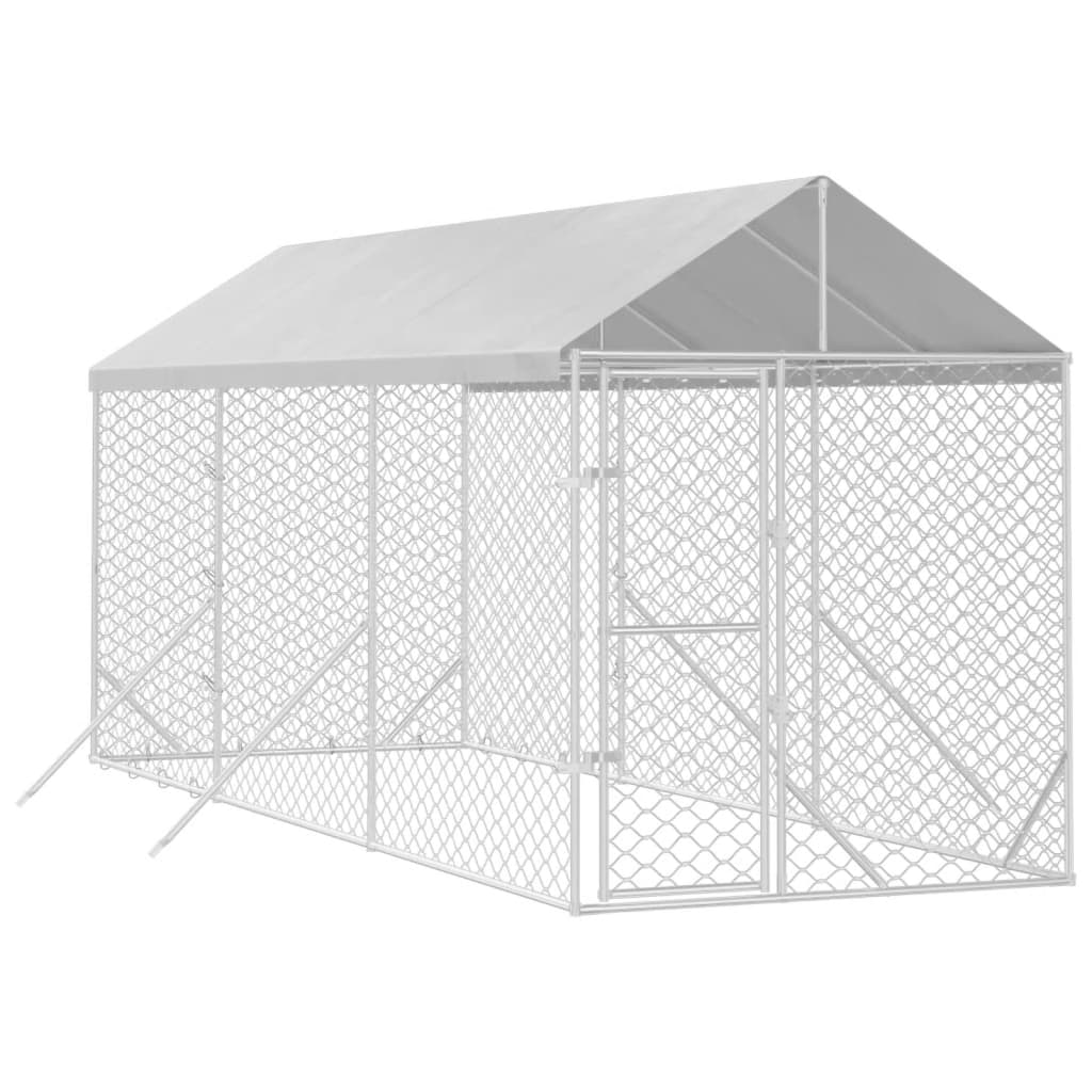 Outdoor-Hundezwinger Mit Dach Silbern 2X6X2,5M Verzinkter Stahl