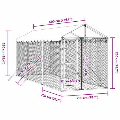 Outdoor-Hundezwinger Mit Dach Silbern 2X6X2,5M Verzinkter Stahl