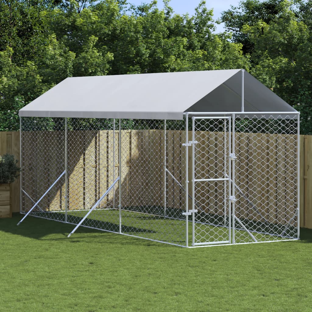 Outdoor-Hundezwinger Mit Dach Silbern 2X6X2,5M Verzinkter Stahl
