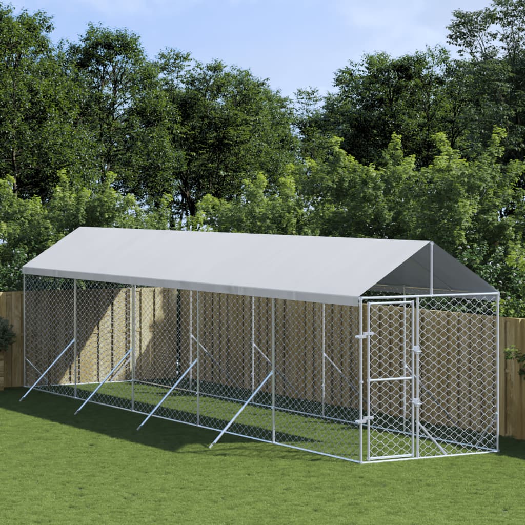 Outdoor-Hundezwinger Mit Dach Silbern 2X6X2,5M Verzinkter Stahl