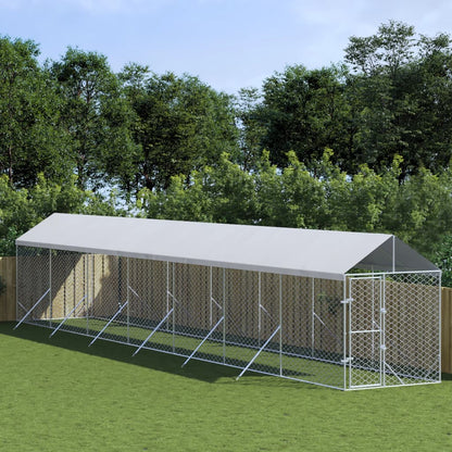 Outdoor-Hundezwinger Mit Dach Silbern 2X6X2,5M Verzinkter Stahl