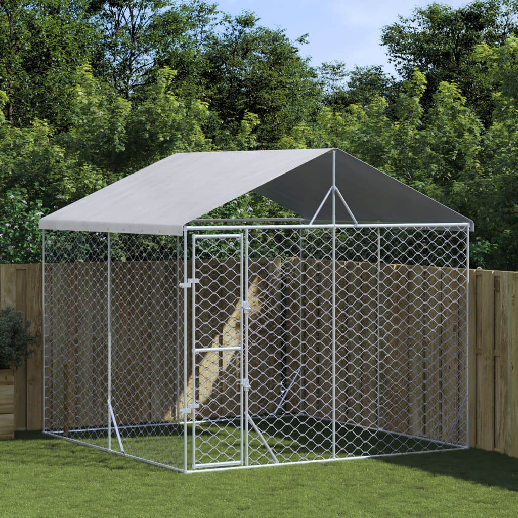 Outdoor-Hundezwinger Mit Dach Silber 3X1,5X2,5M Stahl Verzinkt