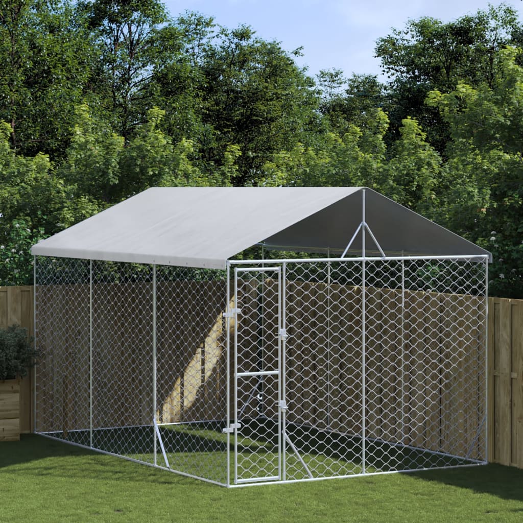 Outdoor-Hundezwinger Mit Dach Silber 3X1,5X2,5M Stahl Verzinkt