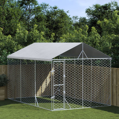 Outdoor-Hundezwinger Mit Dach Silber 3X1,5X2,5M Stahl Verzinkt