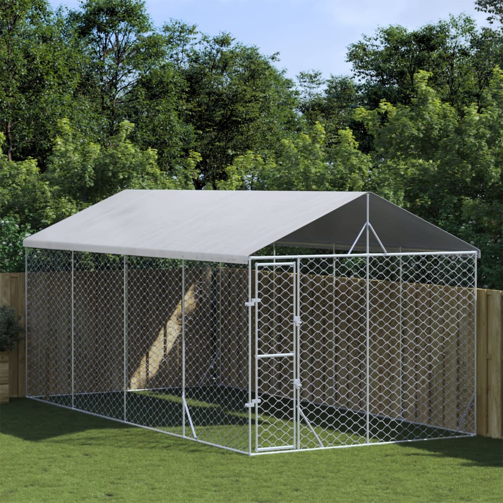 Outdoor-Hundezwinger Mit Dach Silber 3X1,5X2,5M Stahl Verzinkt