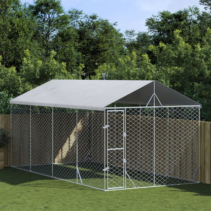 Outdoor-Hundezwinger Mit Dach Silber 3X1,5X2,5M Stahl Verzinkt