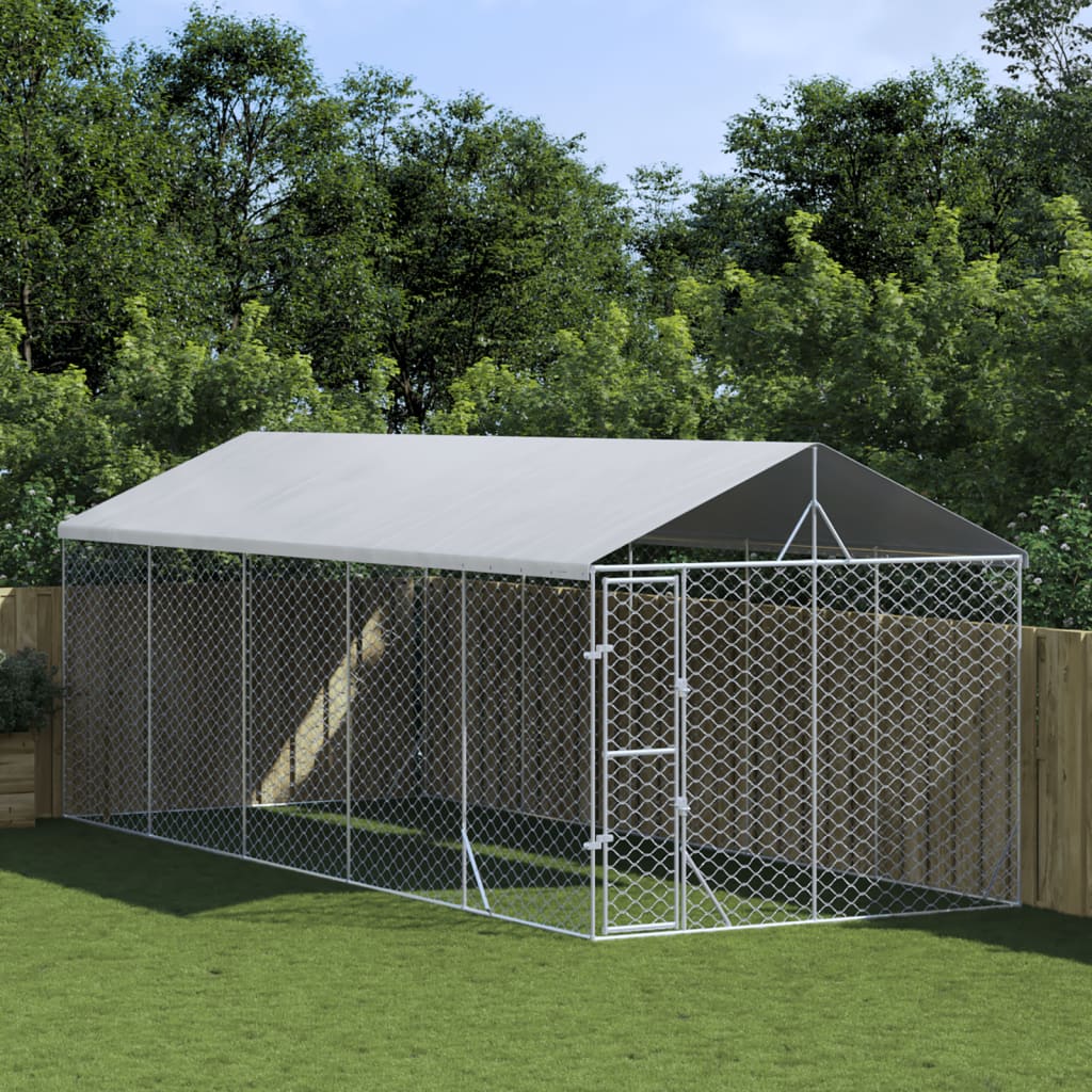 Outdoor-Hundezwinger Mit Dach Silber 3X1,5X2,5M Stahl Verzinkt