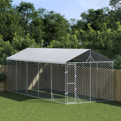 Outdoor-Hundezwinger Mit Dach Silber 3X1,5X2,5M Stahl Verzinkt
