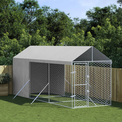 Outdoor-Hundezwinger Mit Dach Silbern 2X10X2,5 M Stahl Verzinkt