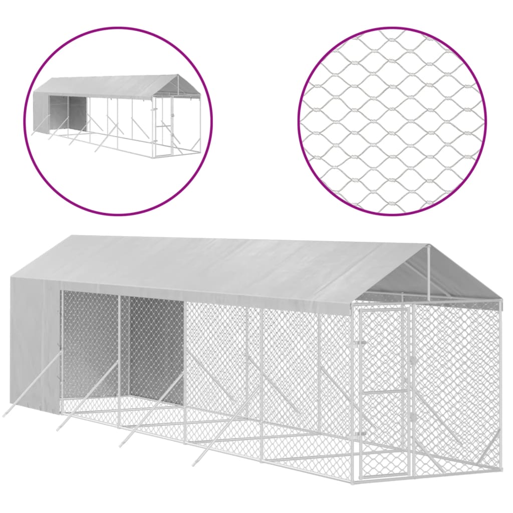 Outdoor-Hundezwinger Mit Dach Silbern 2X10X2,5 M Stahl Verzinkt