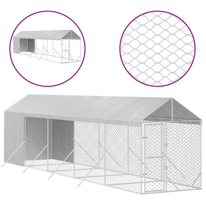 Outdoor-Hundezwinger Mit Dach Silbern 2X10X2,5 M Stahl Verzinkt