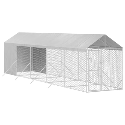 Outdoor-Hundezwinger Mit Dach Silbern 2X10X2,5 M Stahl Verzinkt