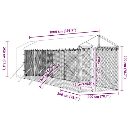 Outdoor-Hundezwinger Mit Dach Silbern 2X10X2,5 M Stahl Verzinkt