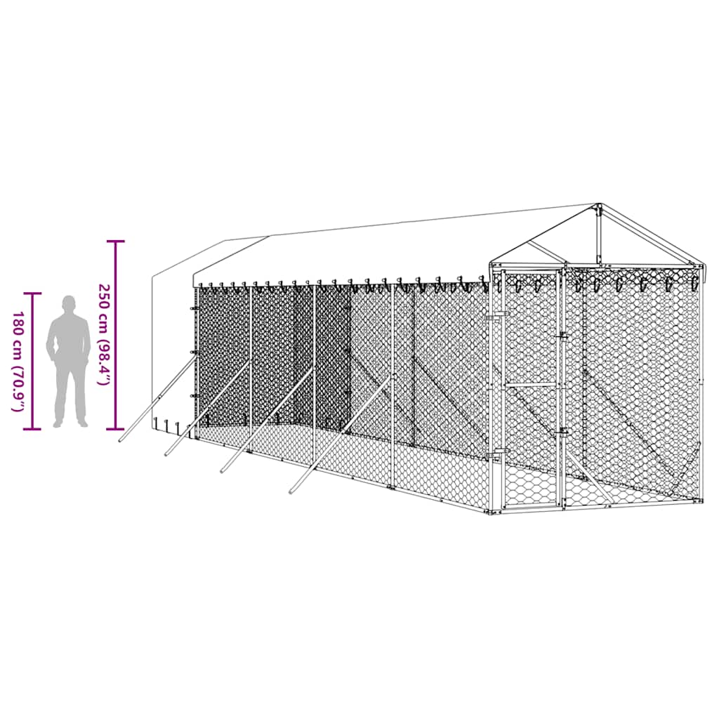 Outdoor-Hundezwinger Mit Dach Silbern 2X10X2,5 M Stahl Verzinkt