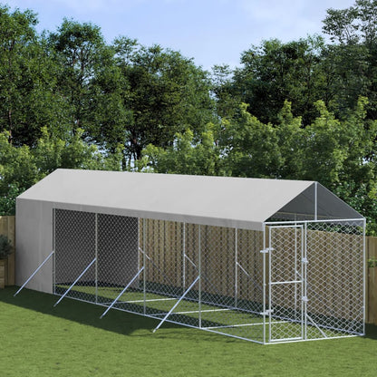 Outdoor-Hundezwinger Mit Dach Silbern 2X10X2,5 M Stahl Verzinkt