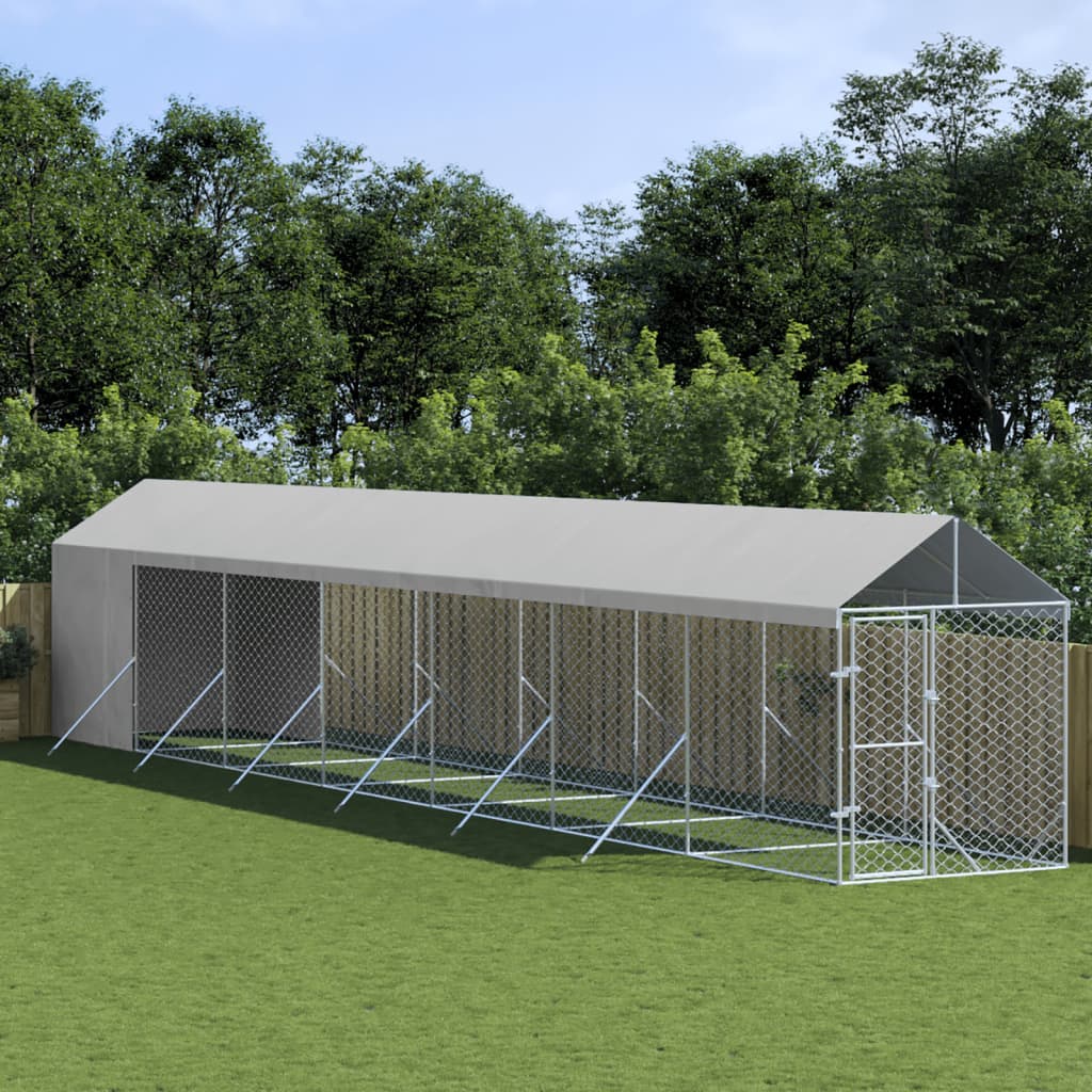 Outdoor-Hundezwinger Mit Dach Silbern 2X10X2,5 M Stahl Verzinkt