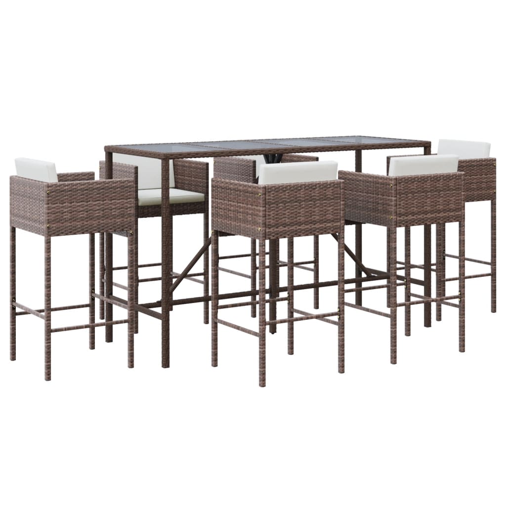 7-Tlg. Gartenbar-Set Mit Kissen Poly Rattan