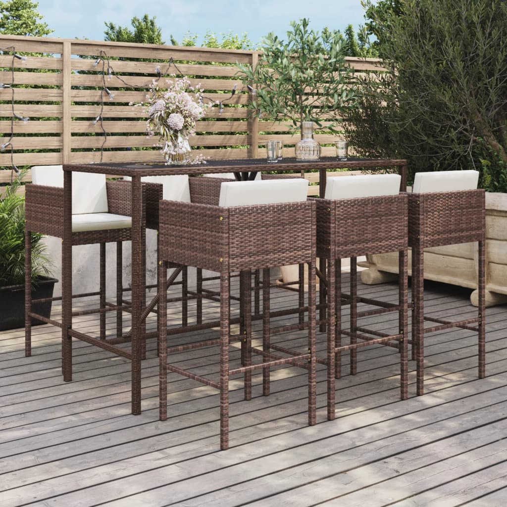 7-Tlg. Gartenbar-Set Mit Kissen Poly Rattan