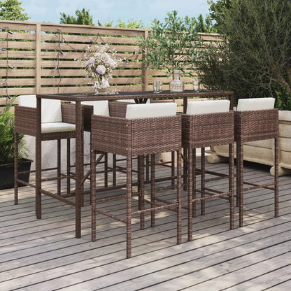 7-Tlg. Gartenbar-Set Mit Kissen Poly Rattan