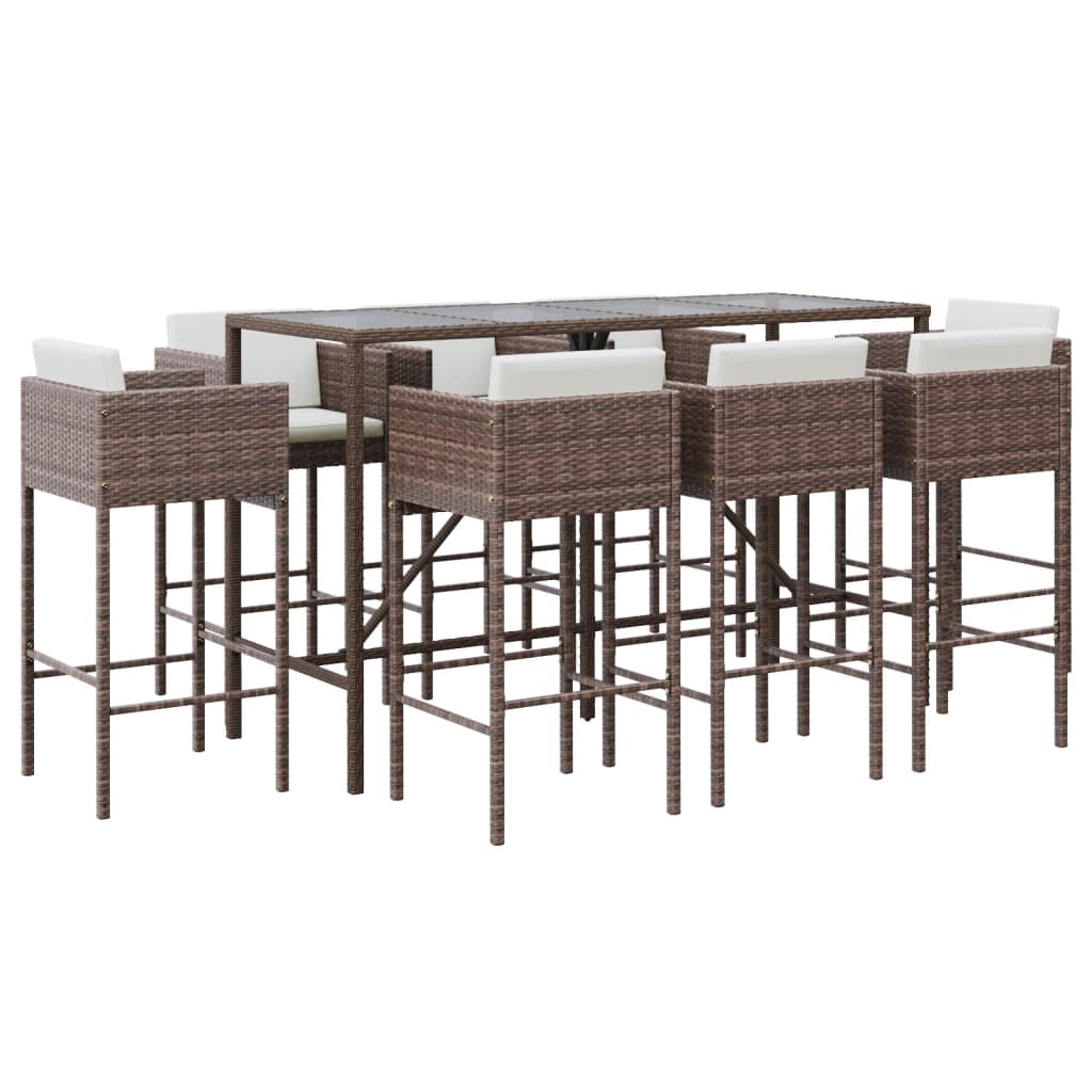9-Tlg. Gartenbar-Set Mit Kissen Poly Rattan