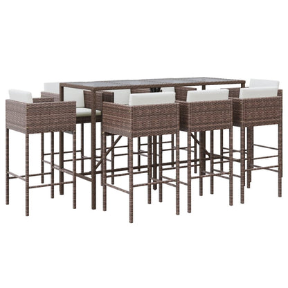 9-Tlg. Gartenbar-Set Mit Kissen Poly Rattan