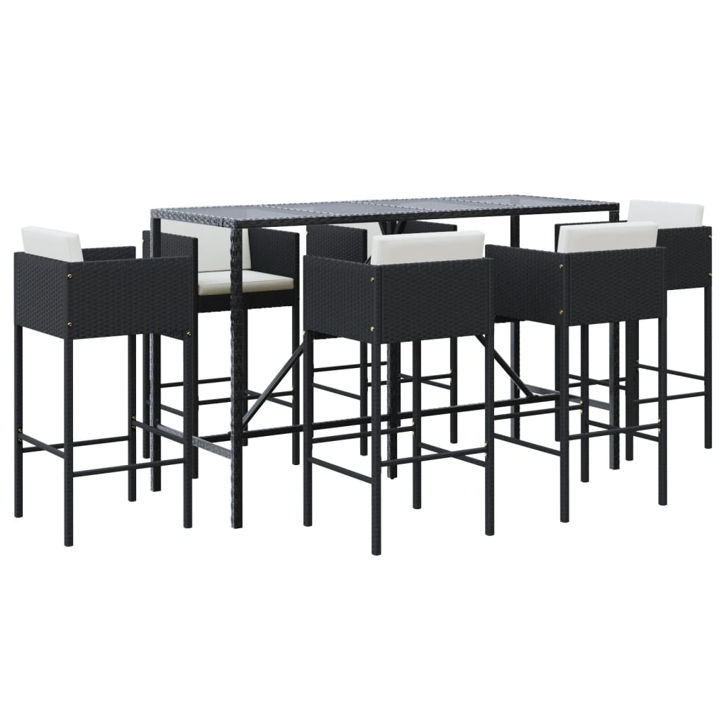 7-Tlg. Gartenbar-Set Mit Kissen Poly Rattan