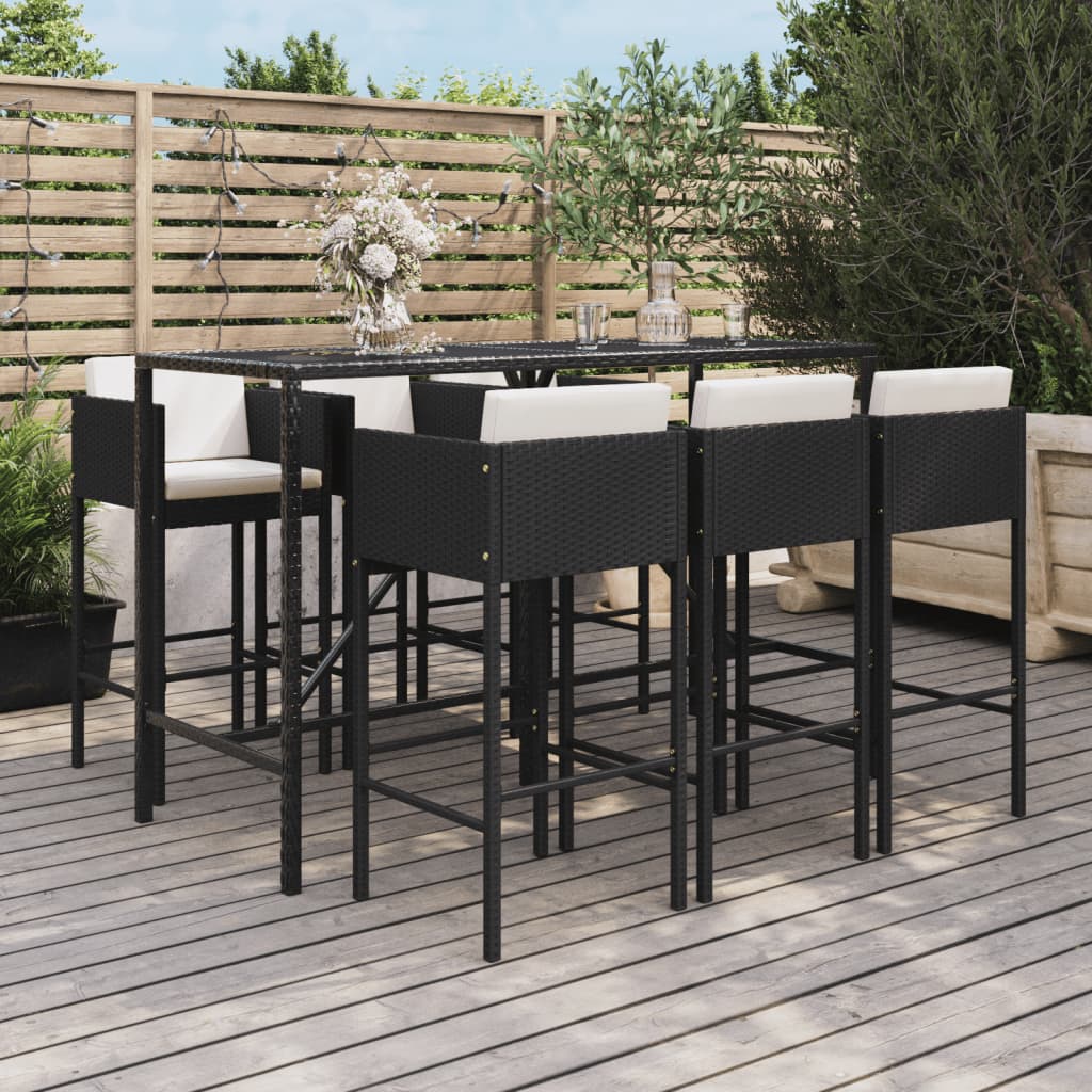 7-Tlg. Gartenbar-Set Mit Kissen Poly Rattan