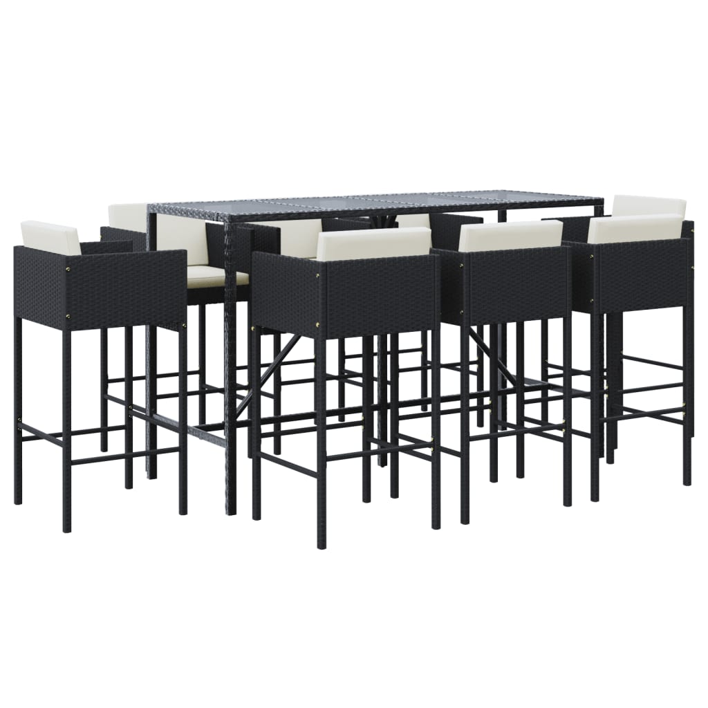9-Tlg. Gartenbar-Set Mit Kissen Poly Rattan