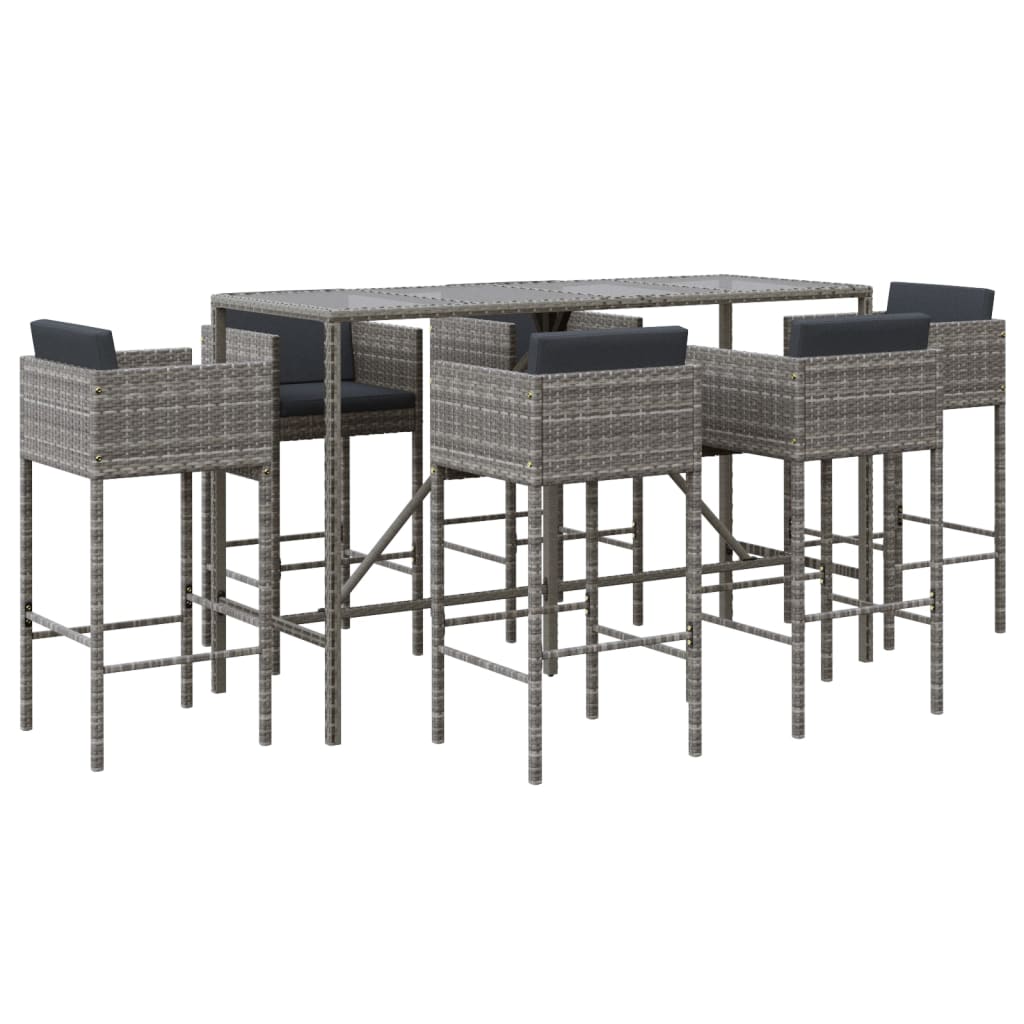 7-Tlg. Gartenbar-Set Mit Kissen Poly Rattan