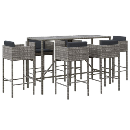 7-Tlg. Gartenbar-Set Mit Kissen Poly Rattan