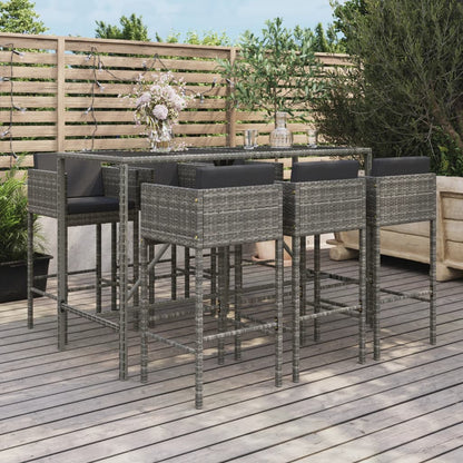 7-Tlg. Gartenbar-Set Mit Kissen Poly Rattan